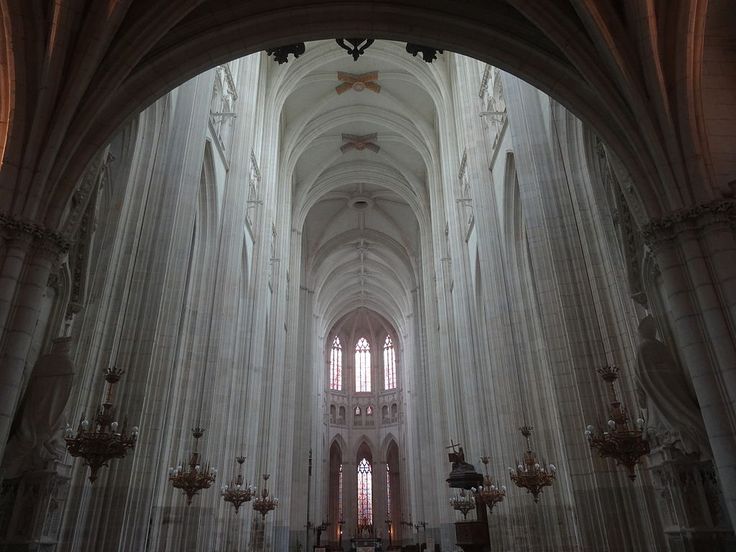 Sunlight falling through the soaring vaulted nave of a Gothic cathedral